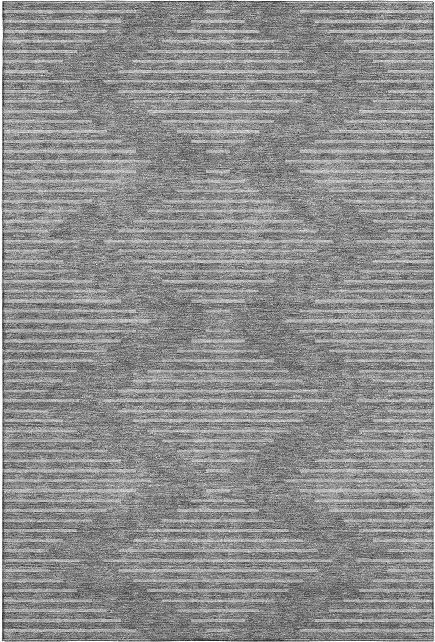 Charcoal And Silver Geometric Washable Area Rug With UV Protection Photo 1