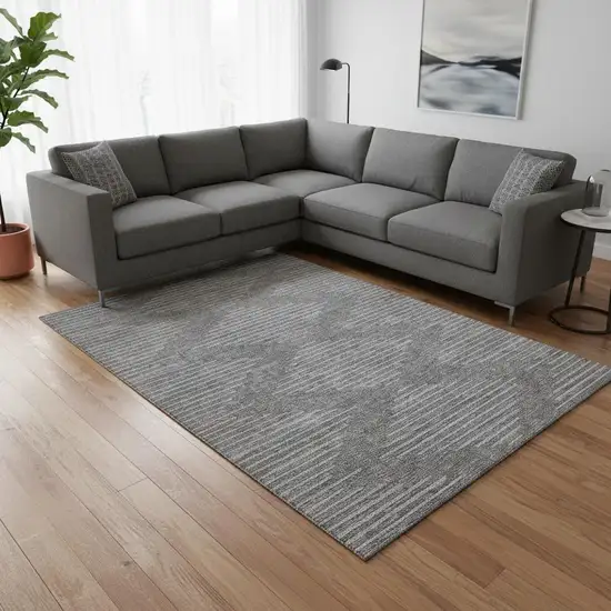 Charcoal And Silver Geometric Washable Area Rug With UV Protection Photo 2