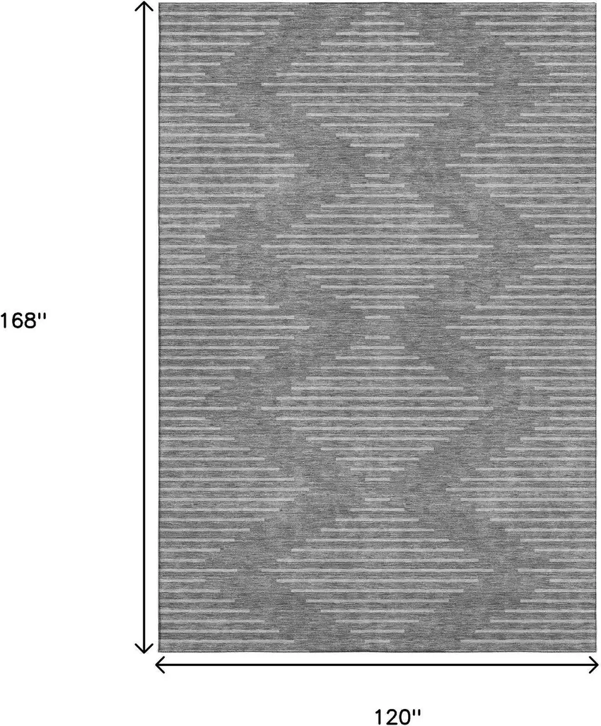 Charcoal And Silver Geometric Washable Area Rug With UV Protection Photo 7