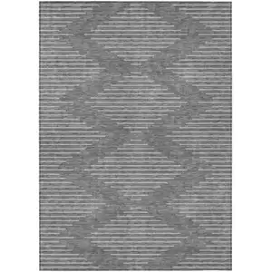 Photo of Charcoal And Silver Geometric Washable Indoor Outdoor Area Rug