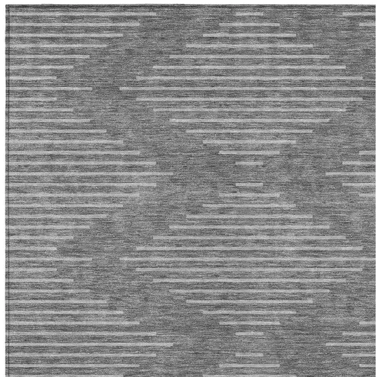 Charcoal And Silver Geometric Washable Indoor Outdoor Area Rug Photo 5