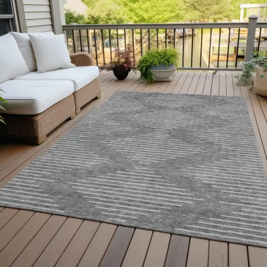Charcoal And Silver Geometric Washable Indoor Outdoor Area Rug Photo 7