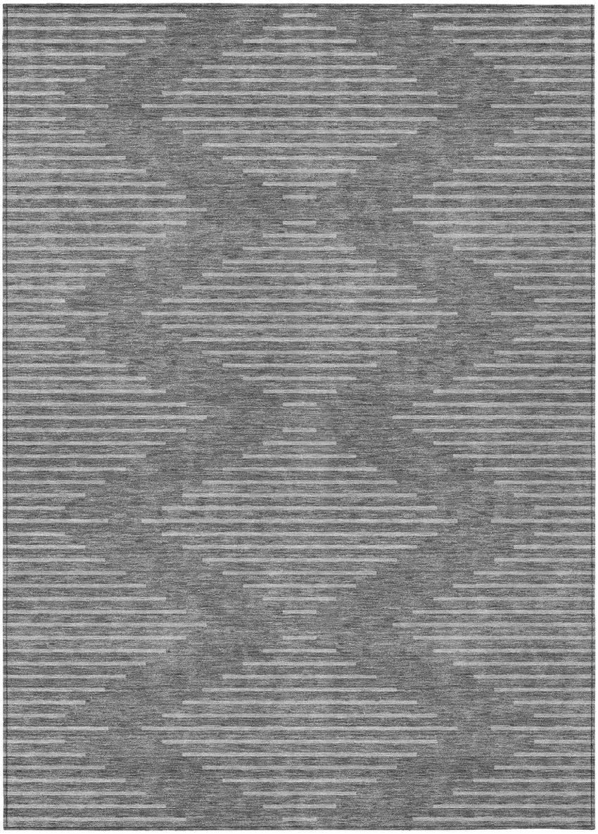 Charcoal And Silver Geometric Washable Indoor Outdoor Area Rug Photo 2