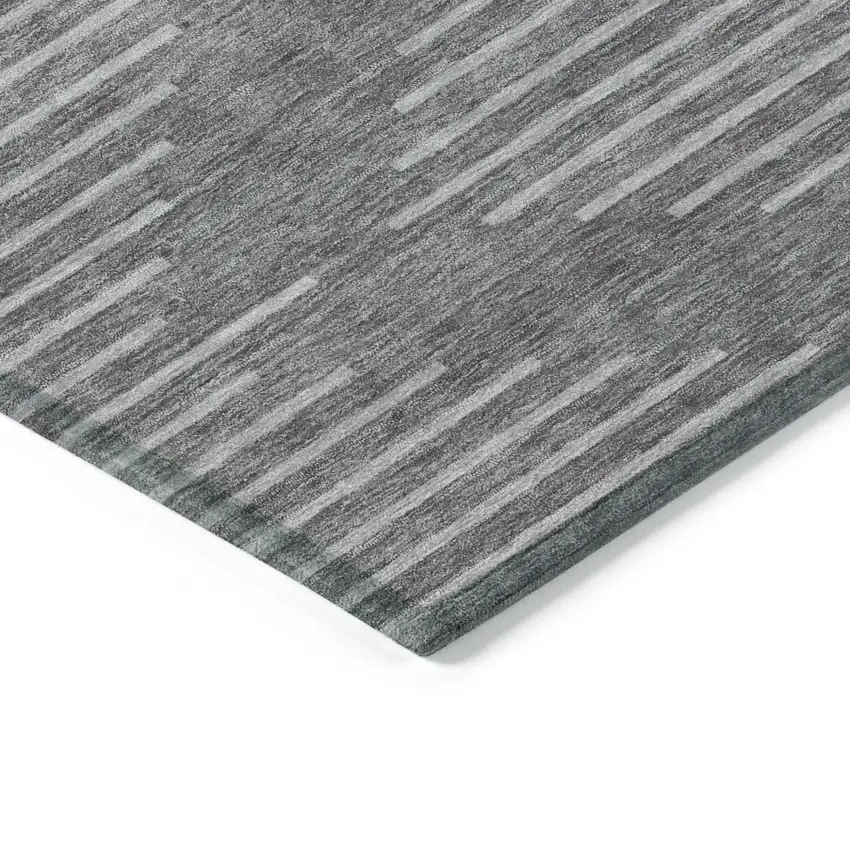 Charcoal And Silver Geometric Washable Indoor Outdoor Area Rug Photo 4