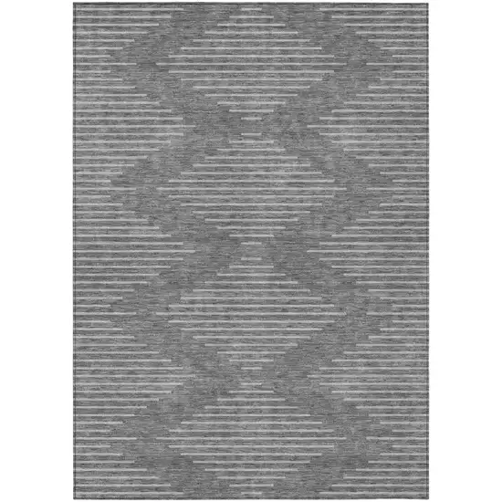 Charcoal And Silver Geometric Washable Indoor Outdoor Area Rug Photo 2