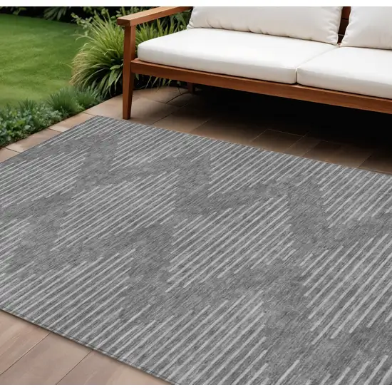 Charcoal And Silver Geometric Washable Indoor Outdoor Area Rug Photo 1
