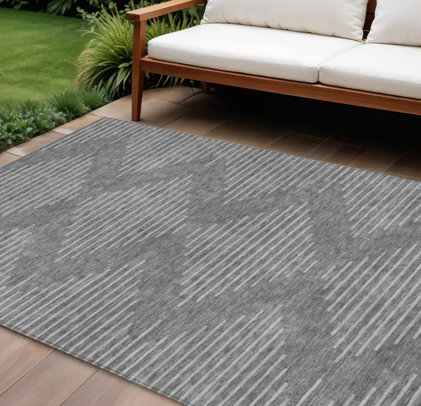 Charcoal And Silver Geometric Washable Indoor Outdoor Area Rug Photo 1