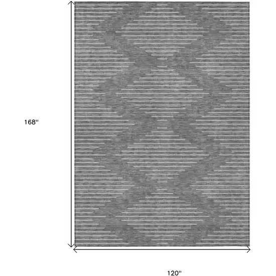 Charcoal And Silver Geometric Washable Indoor Outdoor Area Rug Photo 3