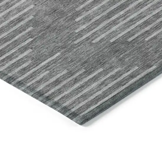 Charcoal And Silver Geometric Washable Indoor Outdoor Area Rug Photo 4