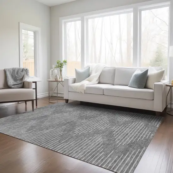 Charcoal And Silver Geometric Washable Indoor Outdoor Area Rug Photo 9