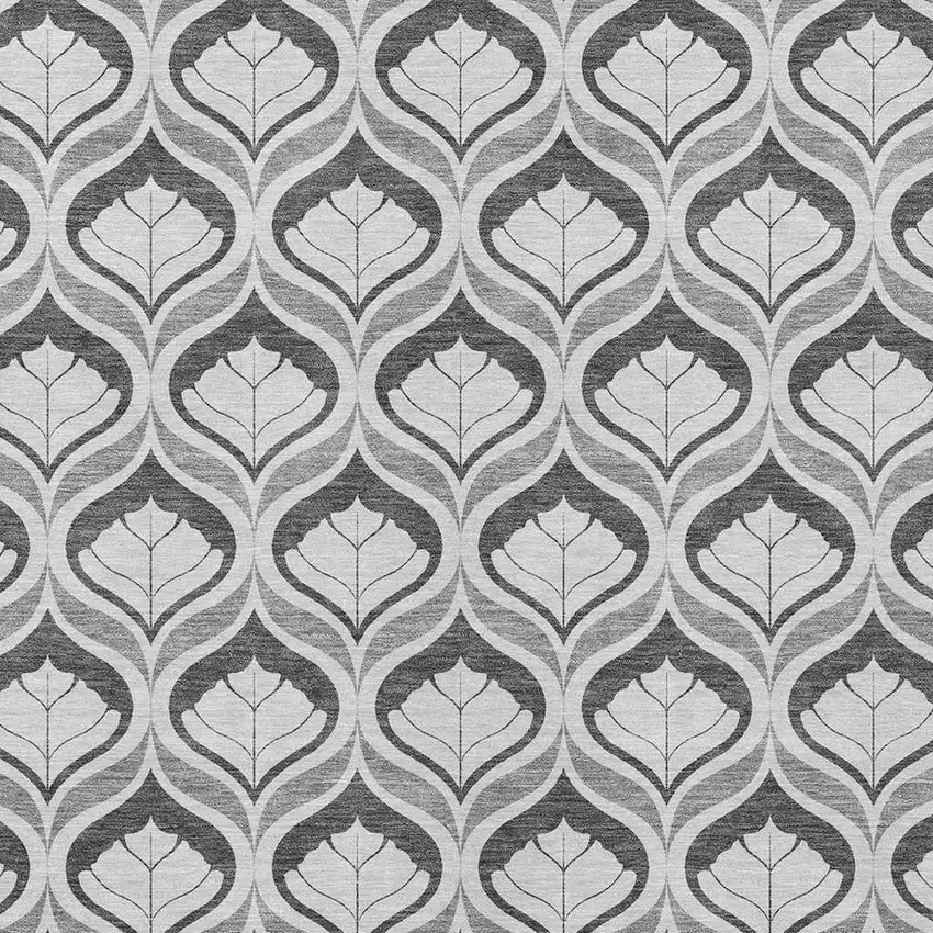 Charcoal And Silver Geometric Washable Indoor Outdoor Area Rug Photo 2