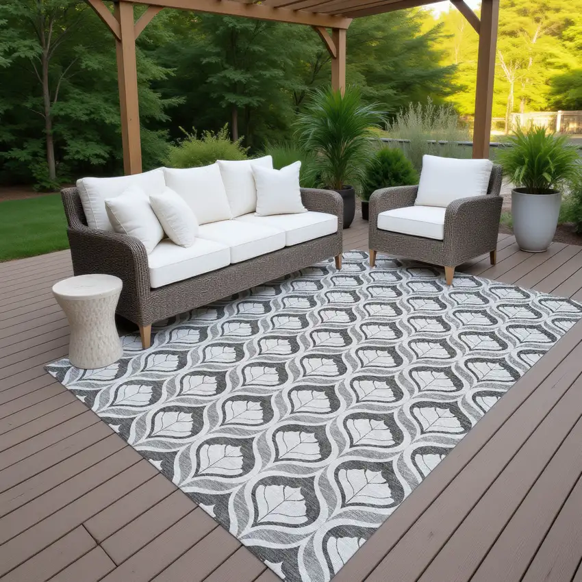 Charcoal And Silver Geometric Washable Indoor Outdoor Area Rug Photo 7