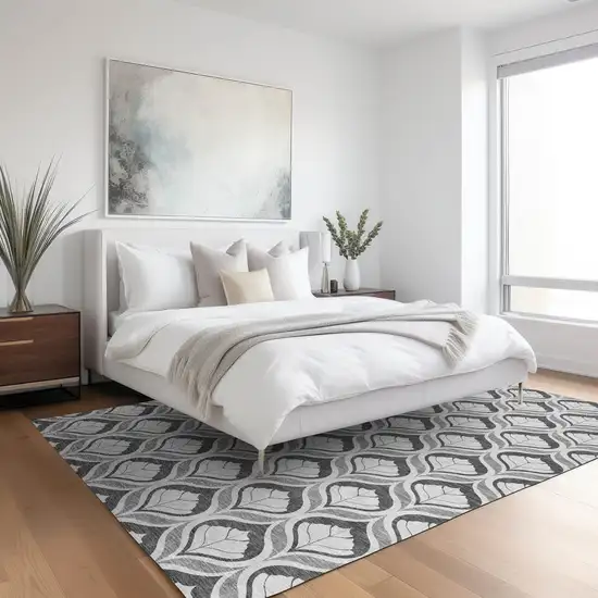 Charcoal And Silver Geometric Washable Indoor Outdoor Area Rug Photo 6