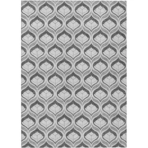 Photo of Charcoal And Silver Geometric Washable Indoor Outdoor Area Rug