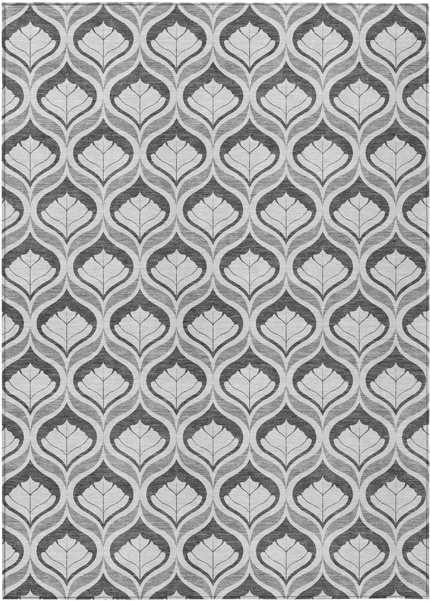Charcoal And Silver Geometric Washable Indoor Outdoor Area Rug Photo 1