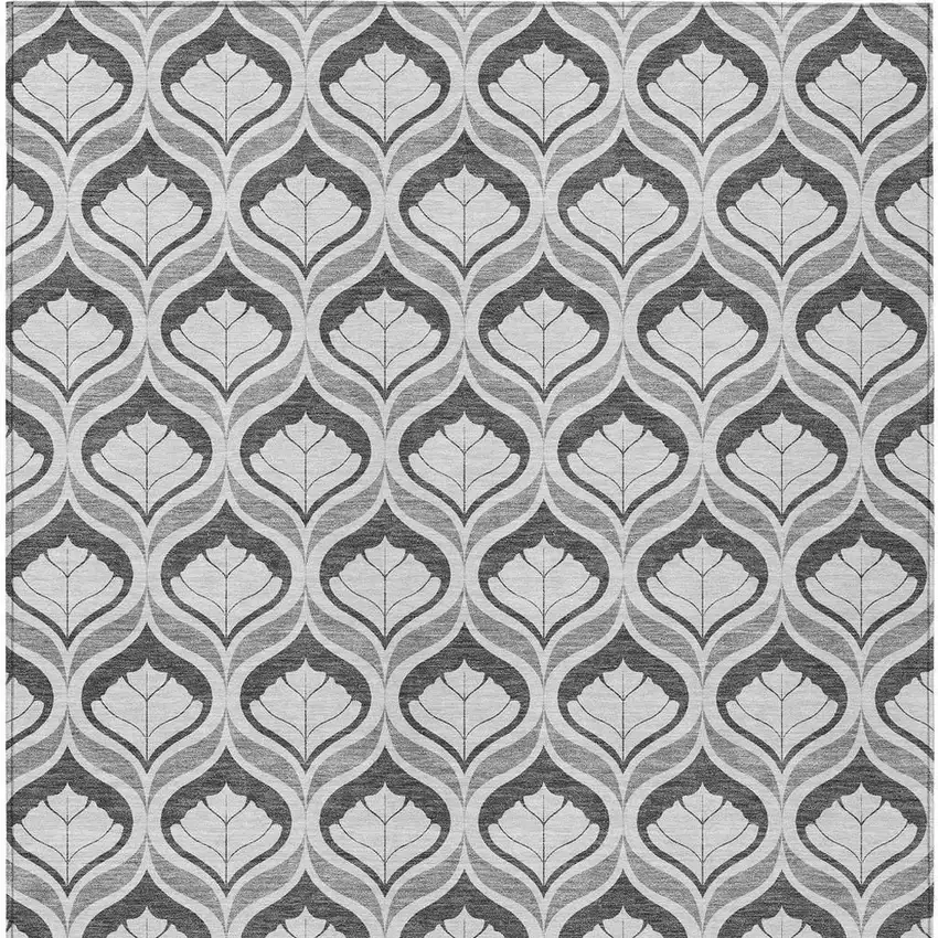 Charcoal And Silver Geometric Washable Indoor Outdoor Area Rug Photo 2