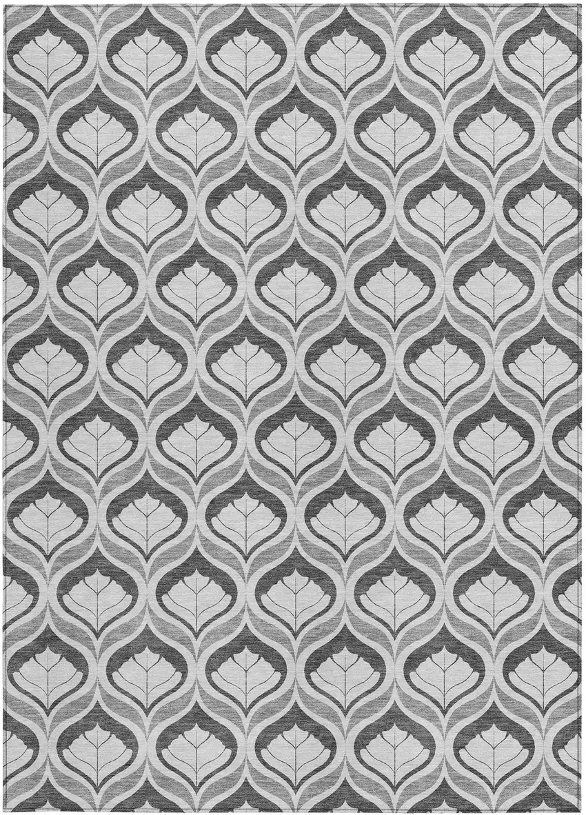 Charcoal And Silver Geometric Washable Indoor Outdoor Area Rug Photo 3