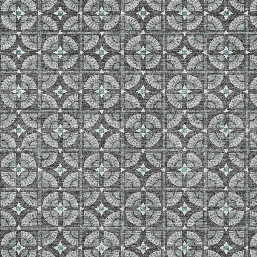 Charcoal And Silver Geometric Washable Indoor Outdoor Area Rug Photo 3