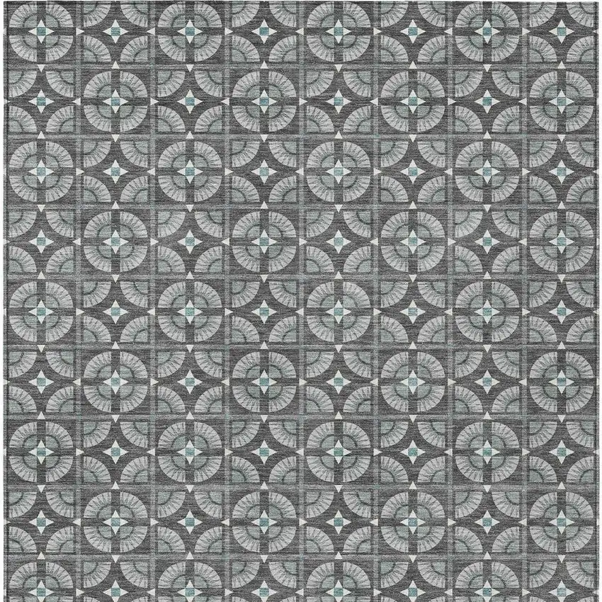Charcoal And Silver Geometric Washable Indoor Outdoor Area Rug Photo 4
