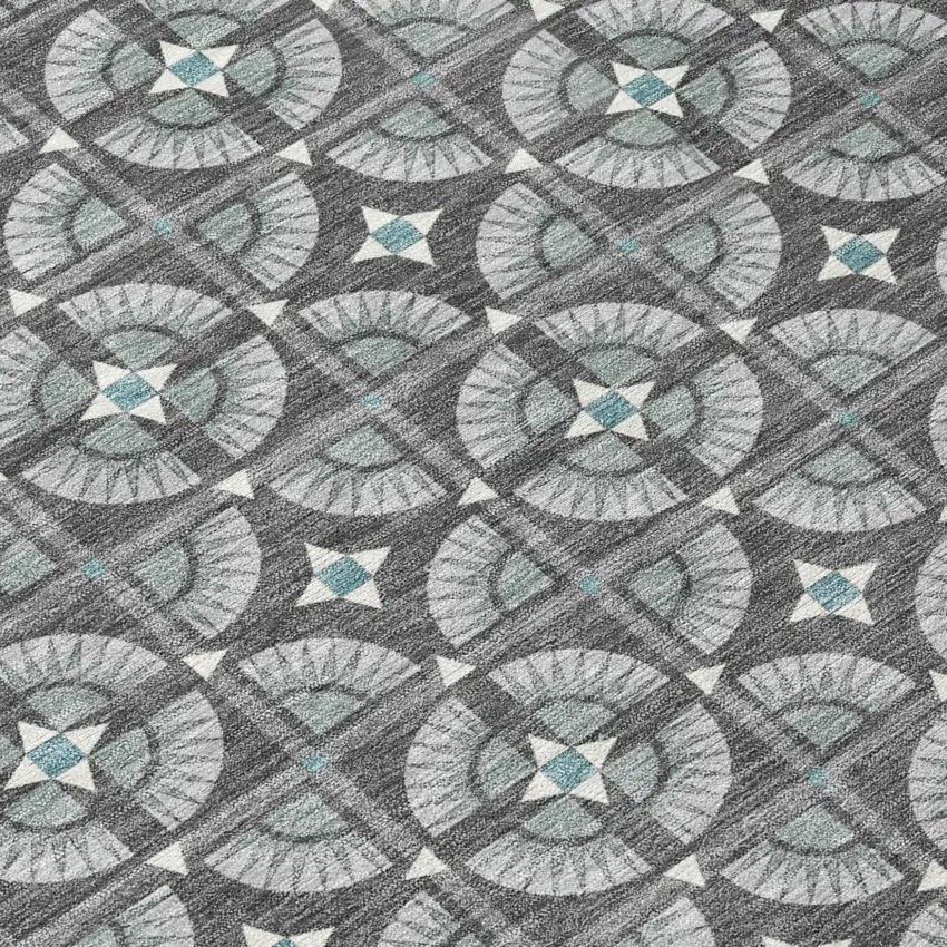 Charcoal And Silver Geometric Washable Indoor Outdoor Area Rug Photo 6
