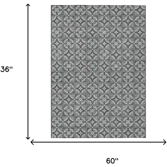 Charcoal And Silver Geometric Washable Indoor Outdoor Area Rug Photo 7