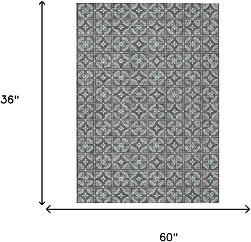 Charcoal And Silver Geometric Washable Indoor Outdoor Area Rug Photo 7