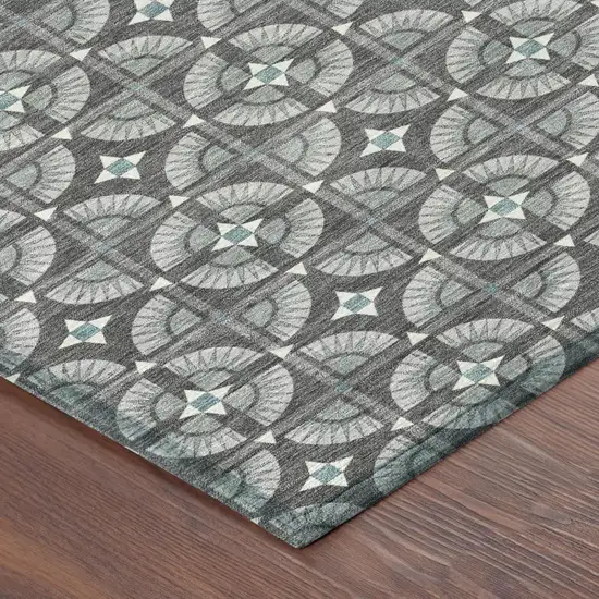 Charcoal And Silver Geometric Washable Indoor Outdoor Area Rug Photo 5