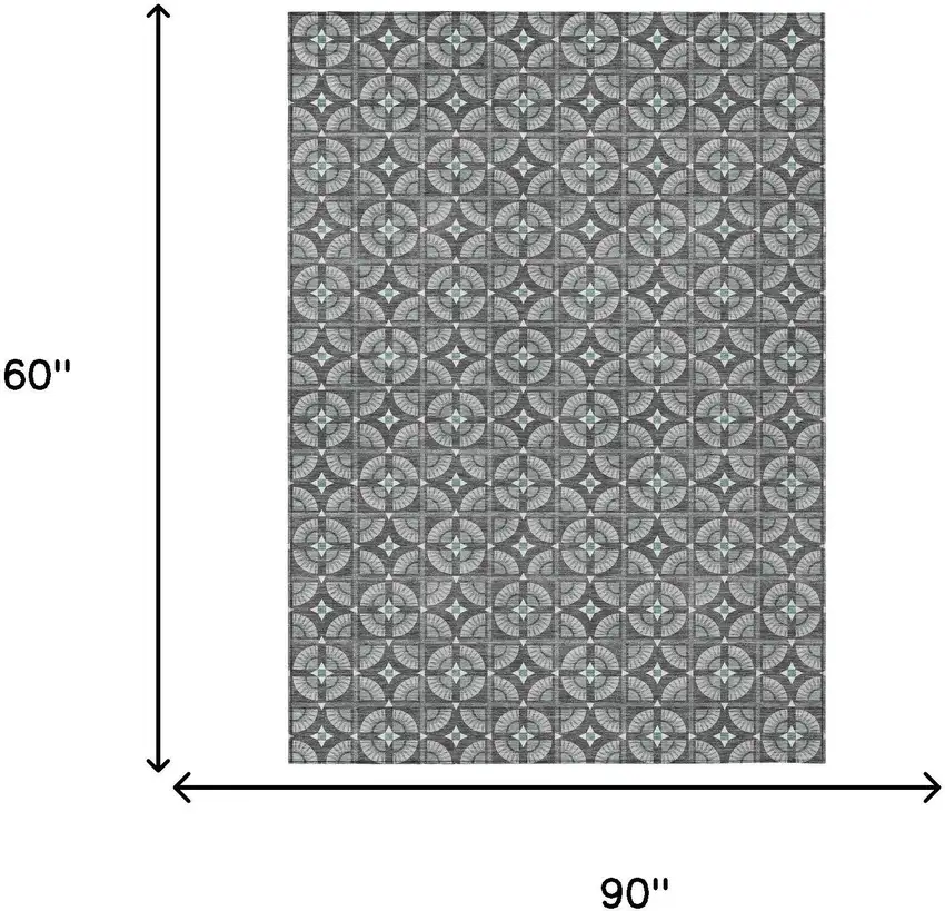 Charcoal And Silver Geometric Washable Indoor Outdoor Area Rug Photo 7