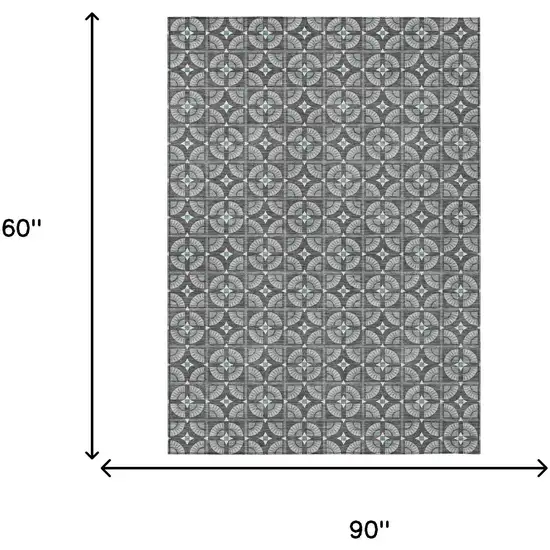 Charcoal And Silver Geometric Washable Indoor Outdoor Area Rug Photo 7