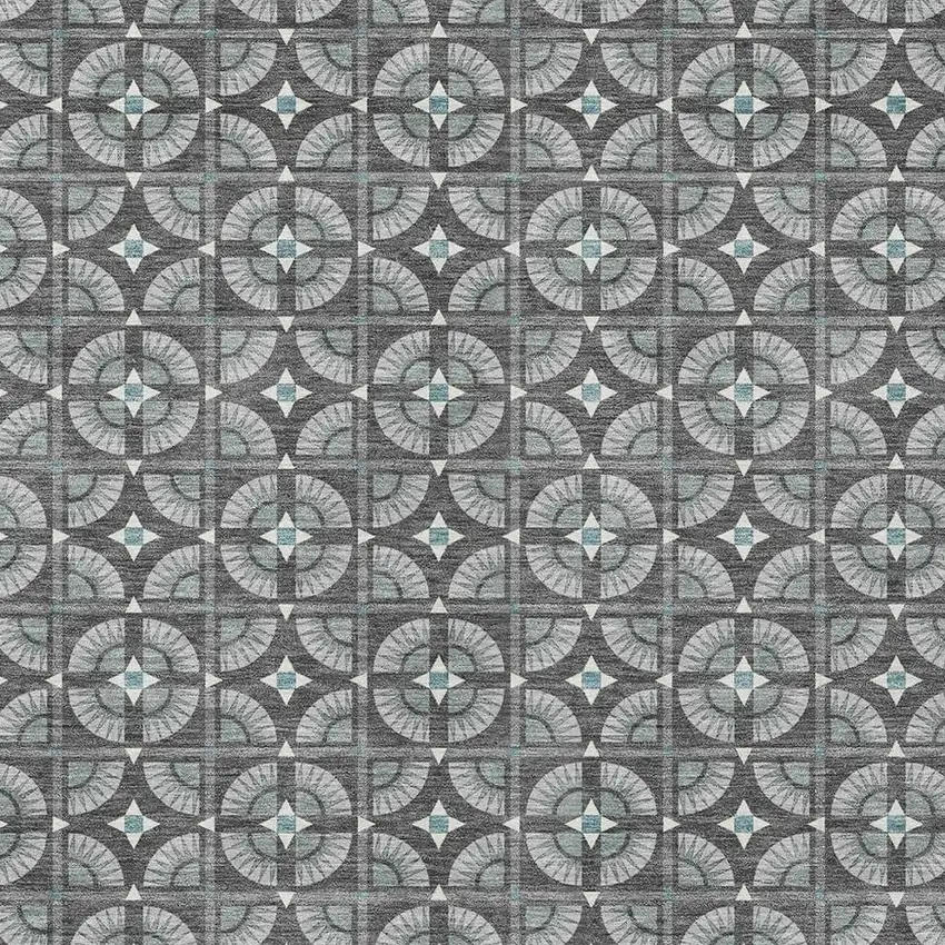 Charcoal And Silver Geometric Washable Indoor Outdoor Area Rug Photo 3