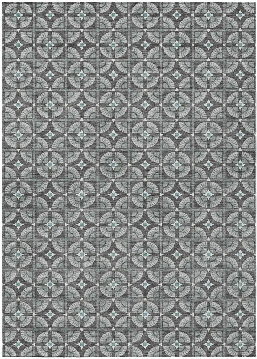 Charcoal And Silver Geometric Washable Indoor Outdoor Area Rug Photo 2