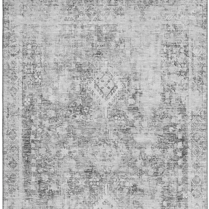 Charcoal And Silver Oriental Washable Area Rug With UV Protection Photo 3