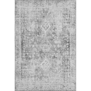 Photo of Charcoal And Silver Oriental Washable Area Rug With UV Protection