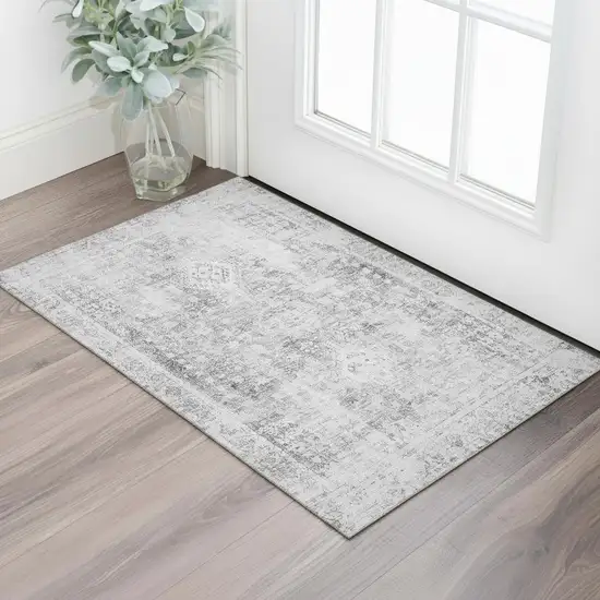Charcoal And Silver Oriental Washable Area Rug With UV Protection Photo 2