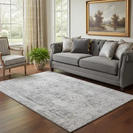 Charcoal And Silver Oriental Washable Area Rug With UV Protection Photo 2