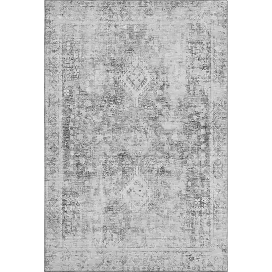 Charcoal And Silver Oriental Washable Area Rug With UV Protection Photo 1