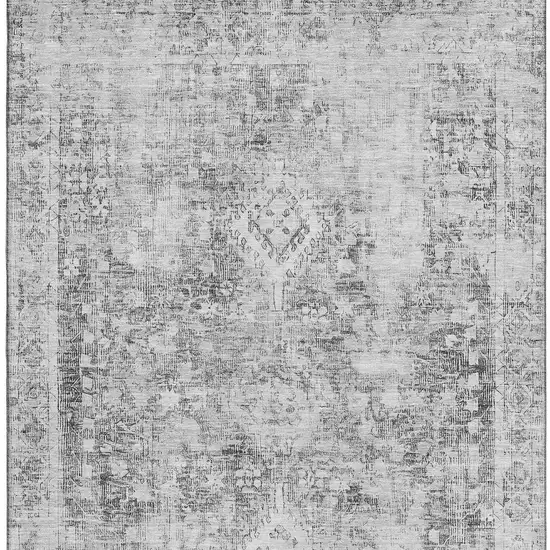Charcoal And Silver Oriental Washable Area Rug With UV Protection Photo 3