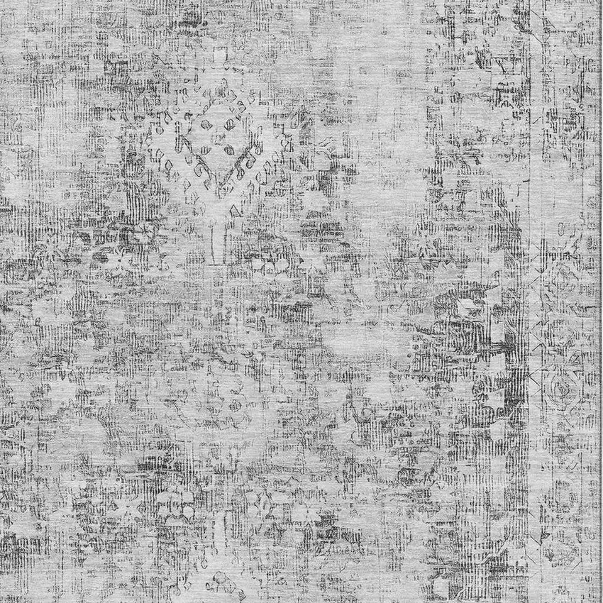 Charcoal And Silver Oriental Washable Area Rug With UV Protection Photo 2