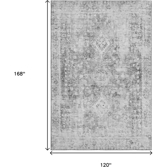 Charcoal And Silver Oriental Washable Area Rug With UV Protection Photo 6