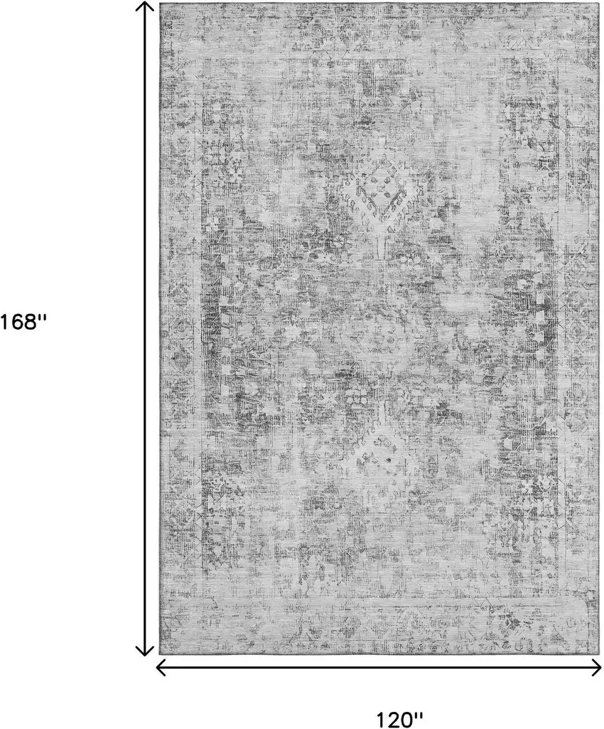 Charcoal And Silver Oriental Washable Area Rug With UV Protection Photo 6