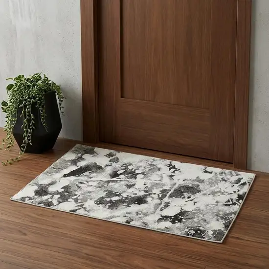 Gray and White Abstract Power Loom Area Rug Photo 1