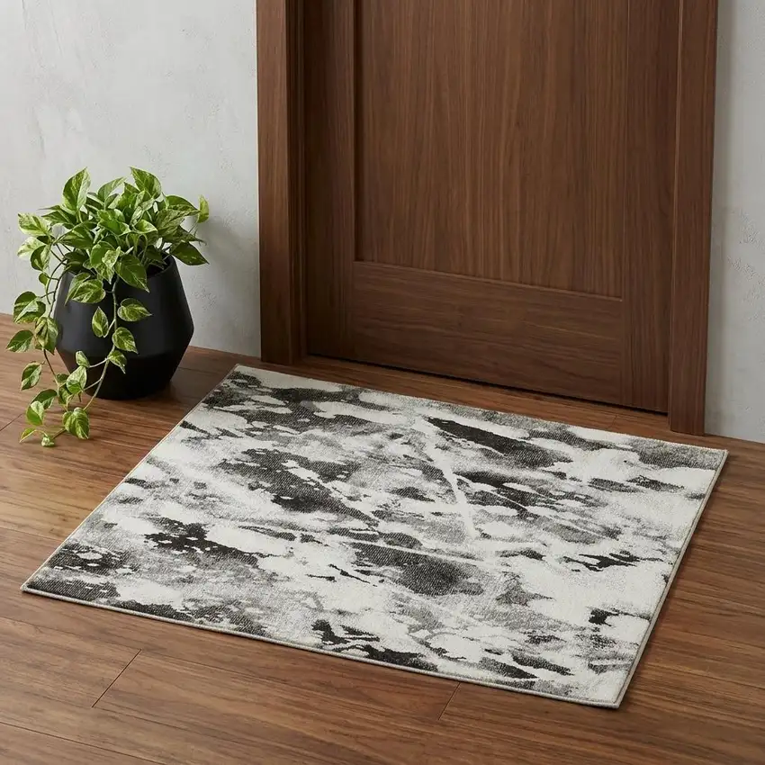 Gray and White Abstract Power Loom Area Rug Photo 1