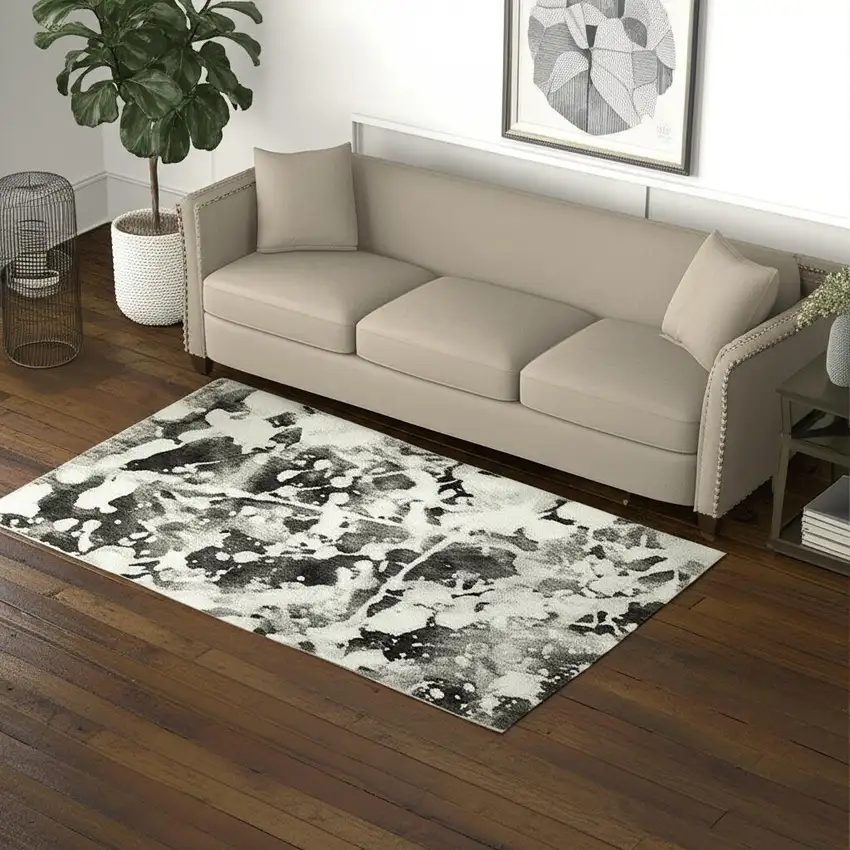 Gray and White Abstract Power Loom Area Rug Photo 2