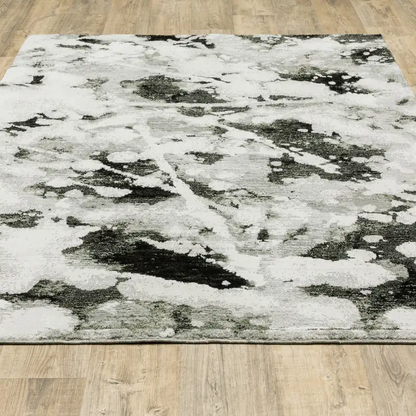 Gray and White Abstract Power Loom Area Rug Photo 9