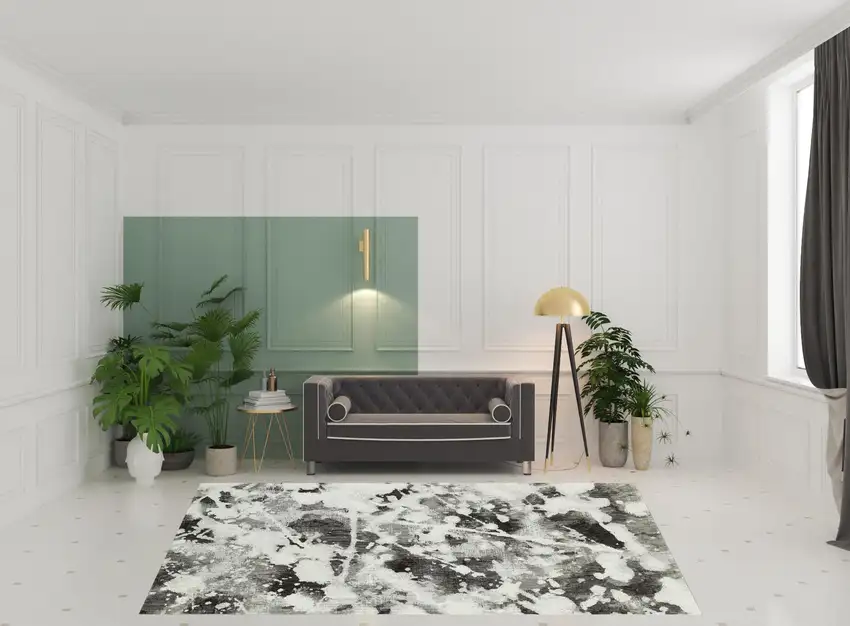 Charcoal And White Abstract Power Loom Stain Resistant Area Rug Photo 2