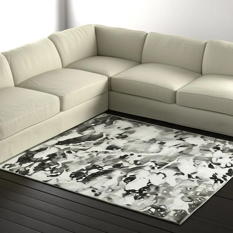 Charcoal And White Abstract Power Loom Stain Resistant Area Rug Photo 3