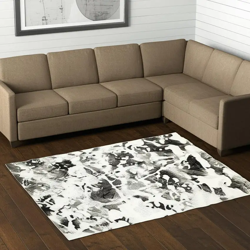Gray and White Abstract Power Loom Area Rug Photo 1