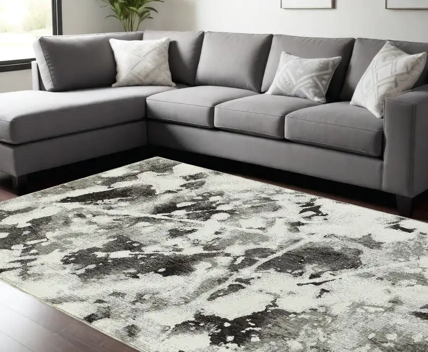 Gray and White Abstract Power Loom Area Rug Photo 1