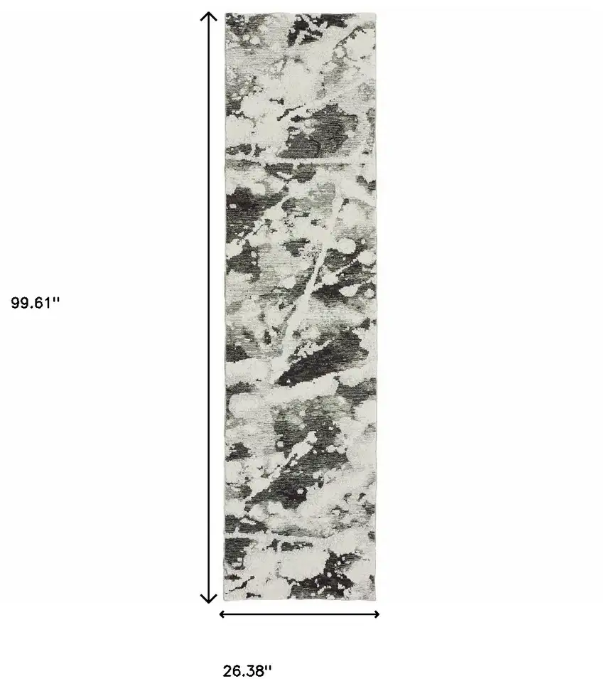 Charcoal And White Abstract Power Loom Stain Resistant Runner Rug Photo 8