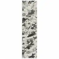 Photo of Charcoal And White Abstract Power Loom Stain Resistant Runner Rug